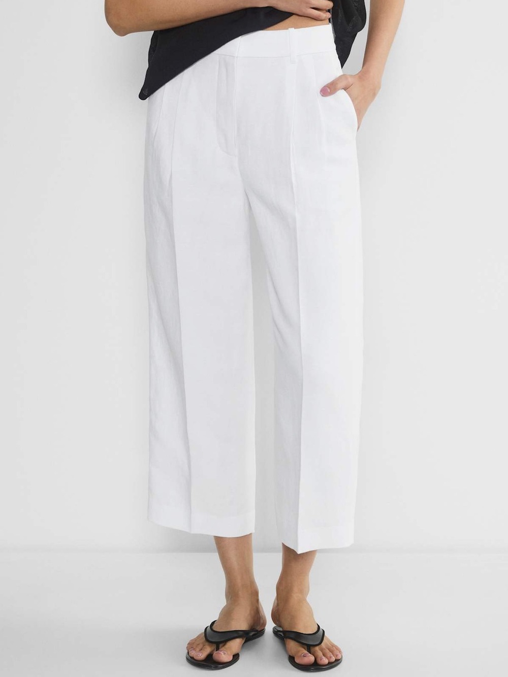 Aritzia Wilfred The Effortless Pant Size 4 White Cruise Linen Wide-Leg Cropped
